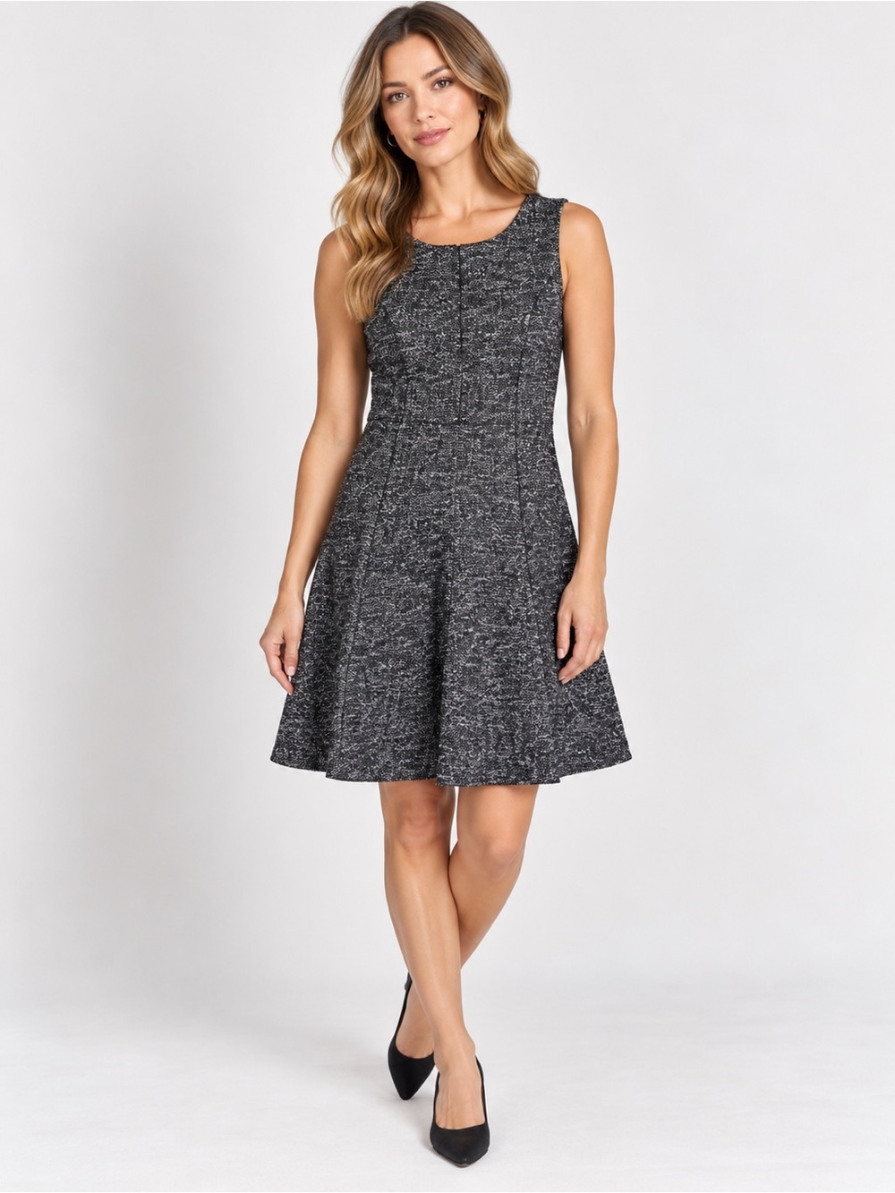 Talbots Tweed A-line Dress Black and White Sleeveless Fit and Flare Size 2